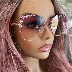 UV400 Purple Rhinestone Deluxe Sunglasses